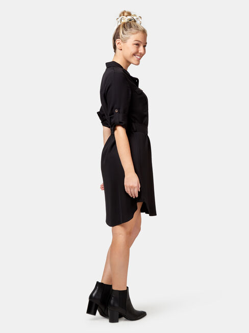 Stella Tencel Shirt Dress, Black, hi-res