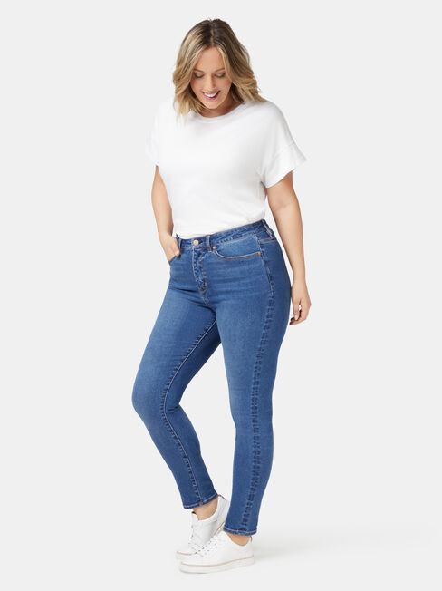 Ellie Curve Embracer High Waisted Skinny 7/8 Jeans Bright Indigo, Mid Indigo, hi-res