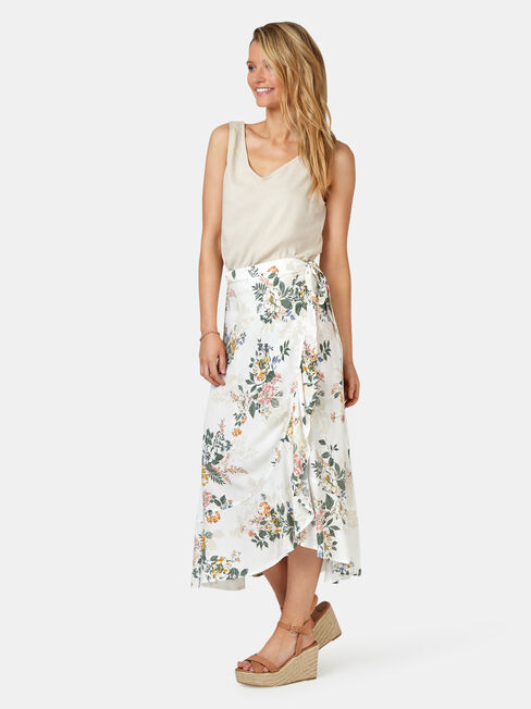 Chloe Midi Wrap Skirt, White, hi-res