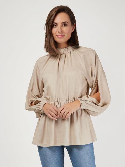 Jasmine Split Sleeve Blouse, Brown, hi-res