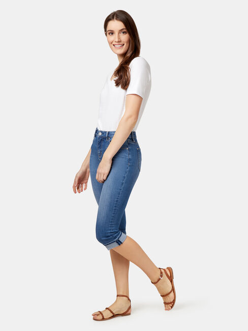 Aggie Mid Waisted Pedal Pusher, Mid Indigo, hi-res
