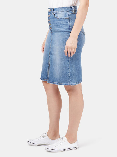 Donna Button Fly skirt, Blue, hi-res