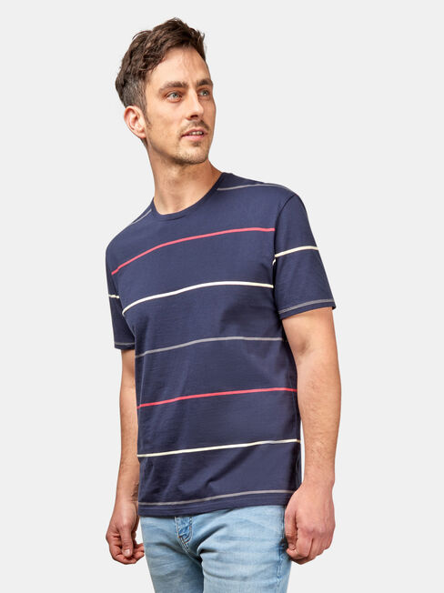 Kingston Short Sleeve Stripe Crew Tee, Blue, hi-res