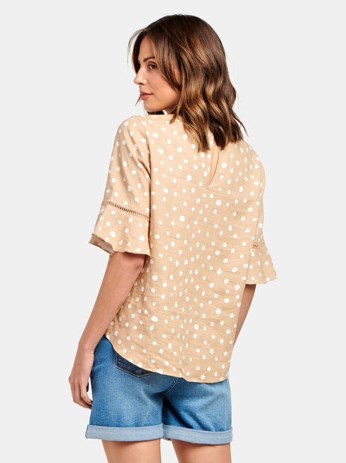 Cora Linen Blend Top, Brown, hi-res