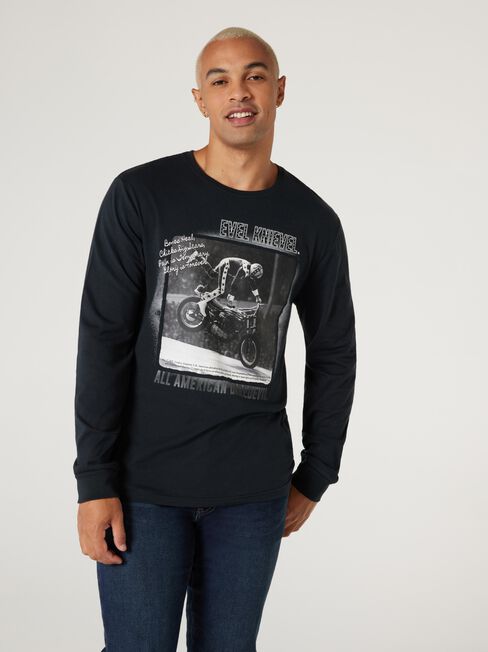 LS Evel Knievel Daredevil Print Crew Tee, Black, hi-res