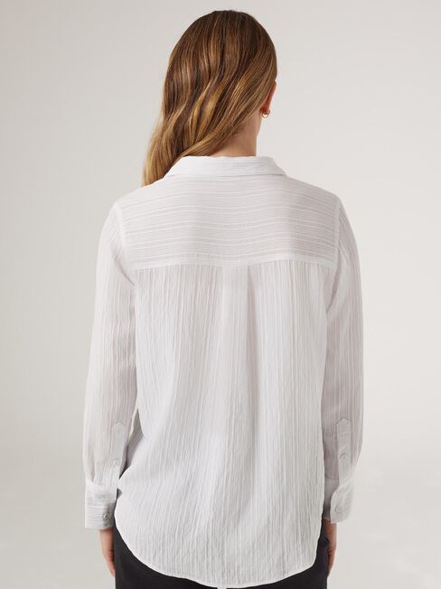 Savannah Self-Stripe Shirt, White, hi-res