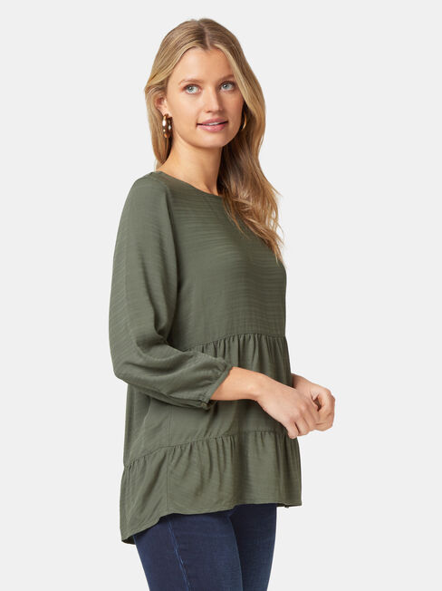 Olivia Long Sleeve Tiered Top, Green, hi-res