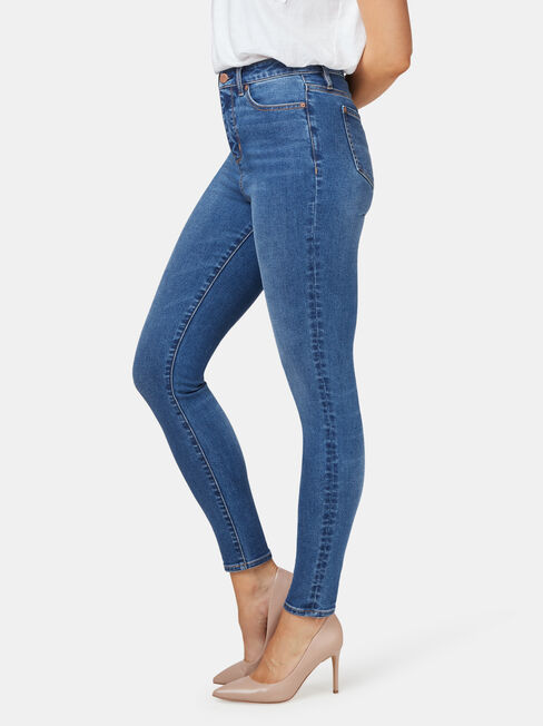 Ellie High Waisted Skinny 7/8 Jeans Bright Indigo, Mid Indigo, hi-res