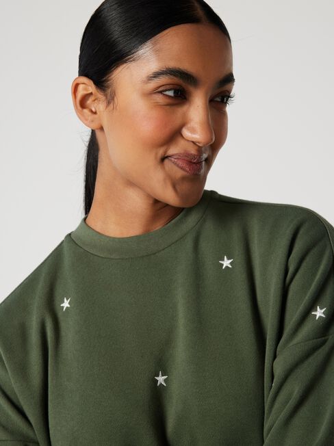 Millie Star Print Sweat, Thyme, hi-res