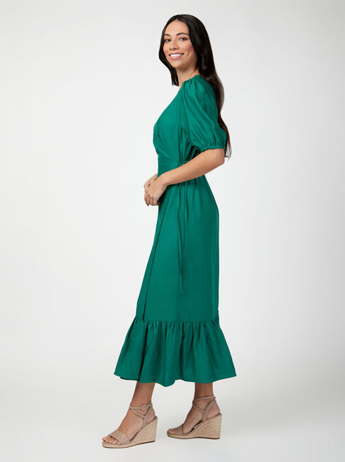 Lila Wrap Front Midi Dress, Green, hi-res