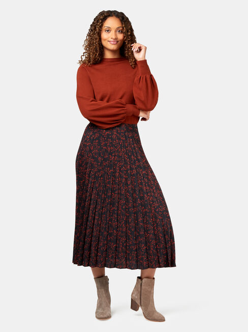 Heidi Pleat Skirt, Black, hi-res