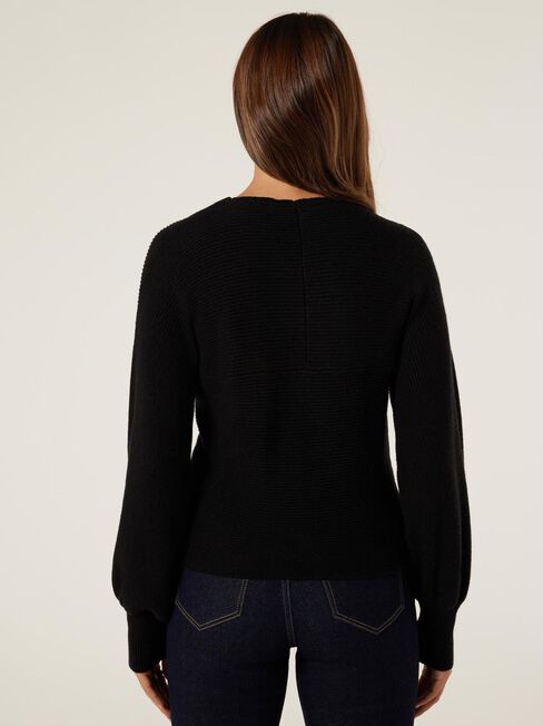 Ruby Rib Cross Front Knit, Black, hi-res