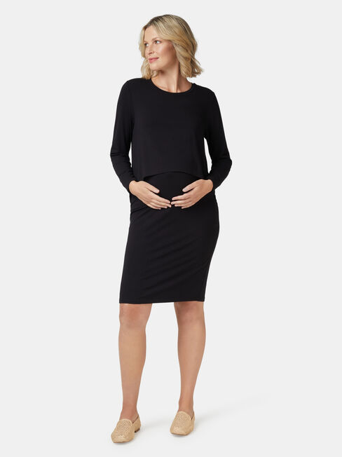 Lina Long Sleeve Maternity Dress, Black, hi-res