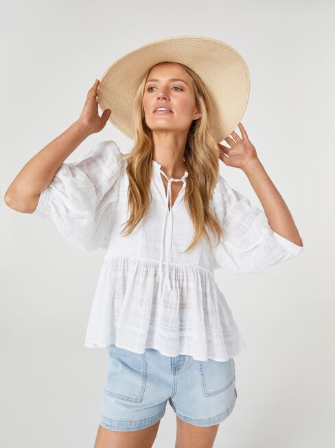 Elfie Tie Neck Blouse, White, hi-res