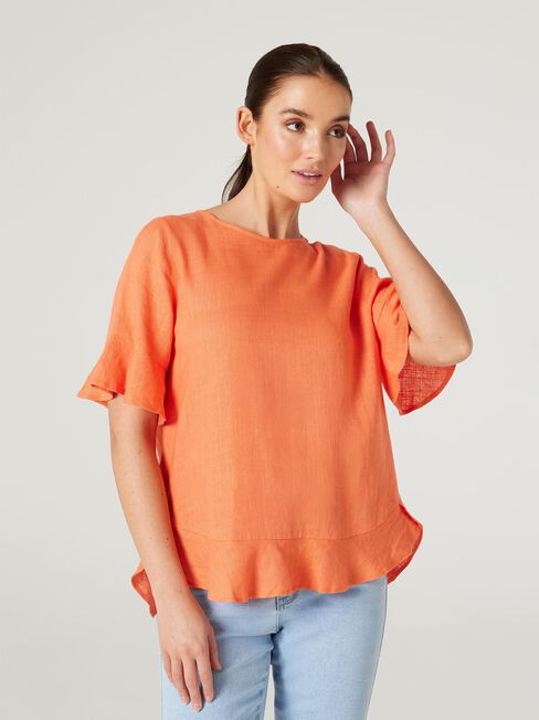 Alivia Ruffle Hem Top, Orange, hi-res