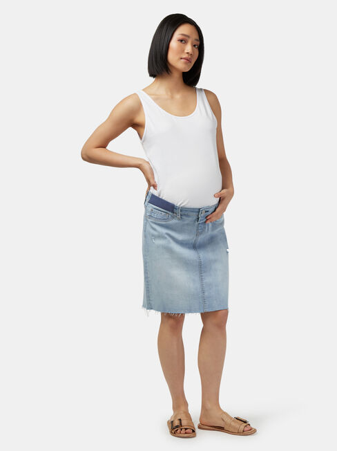 Sasha Distressed Denim Maternity Skirt, Blue, hi-res