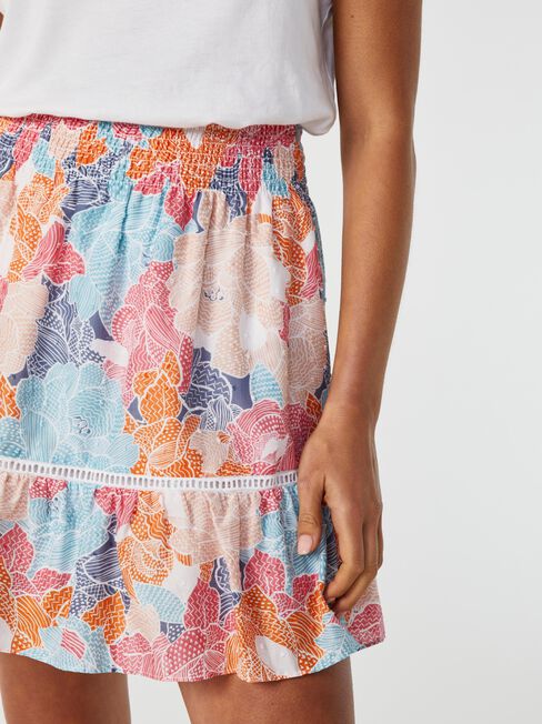 Cove Ruffle Ladder Trim Skirt, Print, hi-res