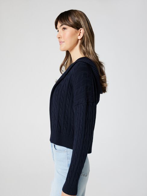 Celia Zip Thru Hooded Knit, Ink, hi-res