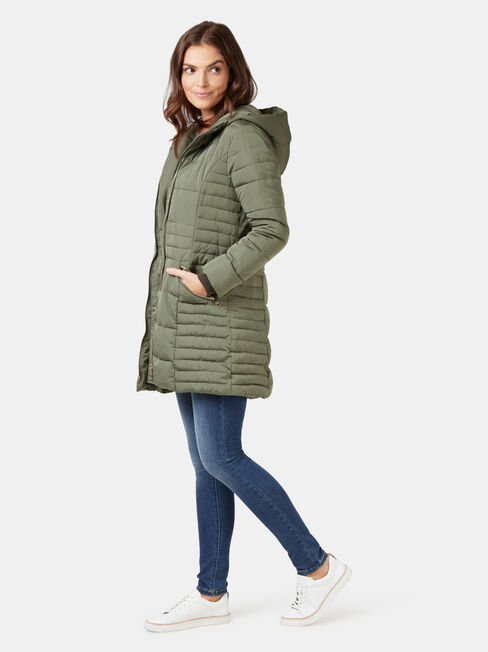 Rory Longline Padded Puffer Jacket, Green, hi-res