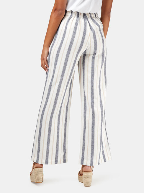 Phoebe Belted Stripe Pant, White, hi-res