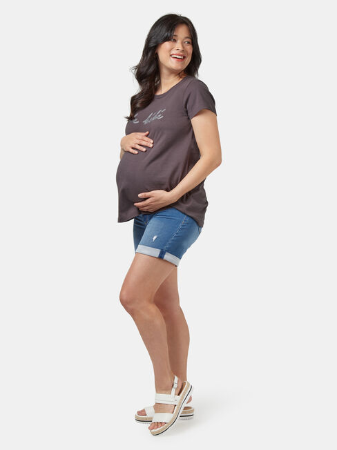 Amore Maternity Slogan Tee, Grey, hi-res