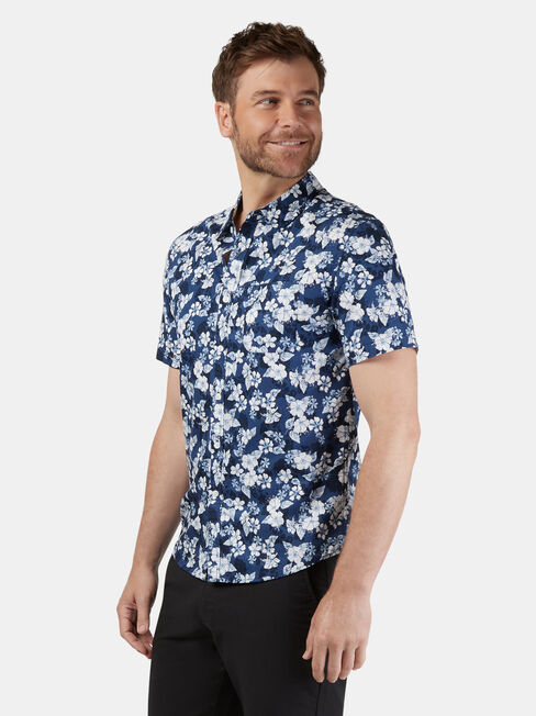 Campbell Short Sleeve Print Shirt, Blue, hi-res