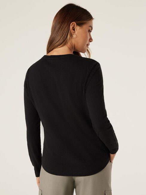 Essential Long Sleeve Crew Neck, Black, hi-res