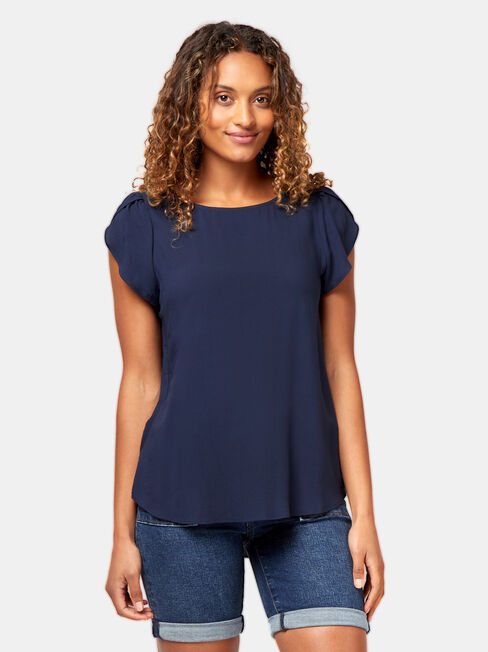 Saffi Petal Sleeve Blouse, Blue, hi-res