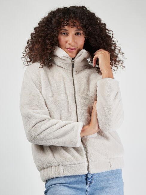 Dina Teddy Bomber Jacket, White, hi-res