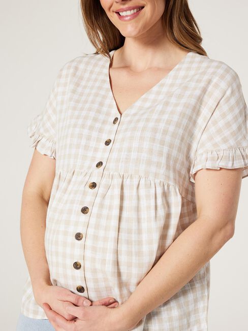 CONNIE  BUTTON THROUGH MATERNITY TOP, Oatmeal, hi-res