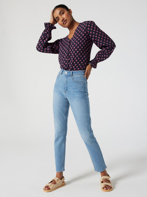 Olive Button Down Blouse, Pink Geo, hi-res