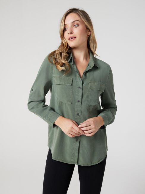 Lizzy Relaxed Tencel Shirt, Thyme, hi-res