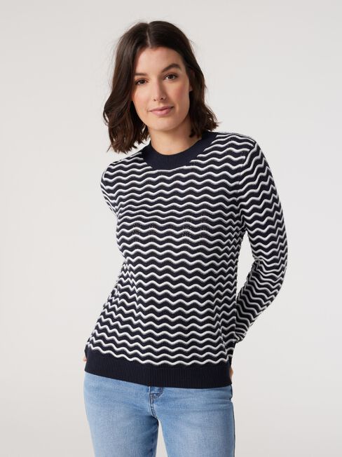 Ingrid Swirl Intarsia Pullover, White, hi-res