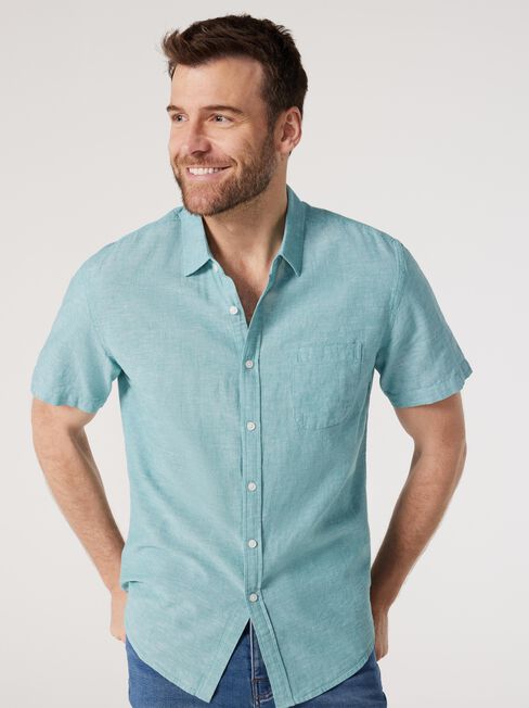 Wolf Textured Short Sleeve Shirt, Blue, hi-res
