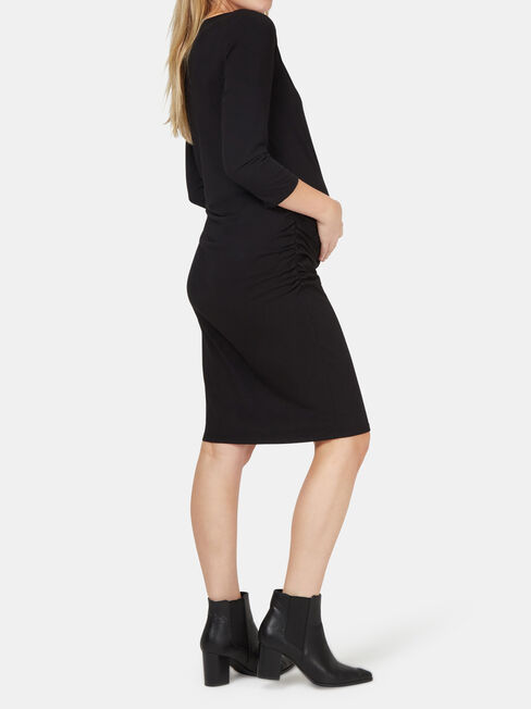 Michaela Gathered Maternity Dress, Black, hi-res