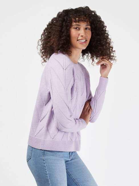 Emma Pointelle Knit, Purple, hi-res