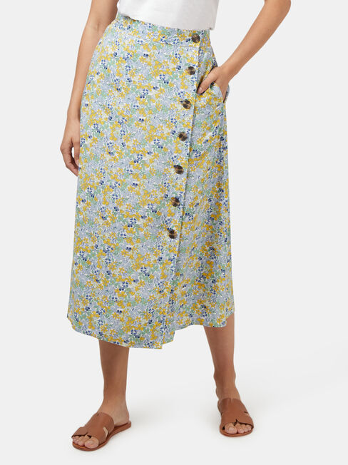 Daisy Side Button Skirt, Green, hi-res