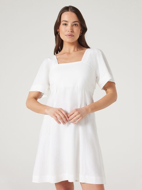 Victoria Flutter Sleeve Dress, White, hi-res