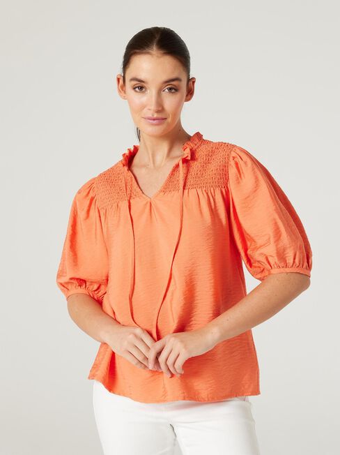 Jessie Shirred Yoke Top, Orange, hi-res