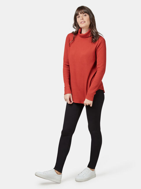 Ally Textured Stand Neck Top, Red, hi-res