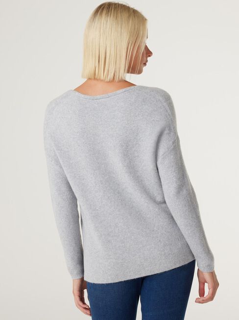 Avery V-Neck Knit, Grey Marle, hi-res