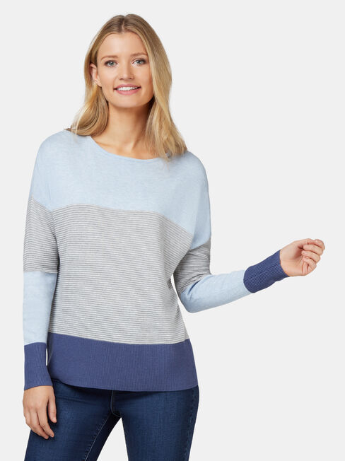 Chloe Colour Block Knit, Blue, hi-res