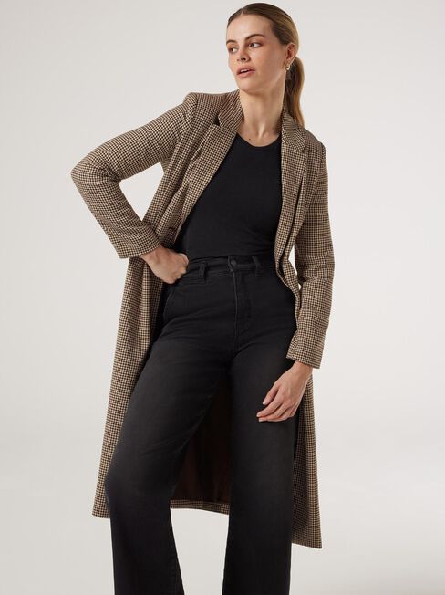 Pypah Houndstooth Longline Coat, Brown, hi-res