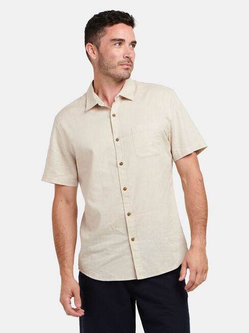 Ethan Short Sleeve Textured Shirt, Brown, hi-res