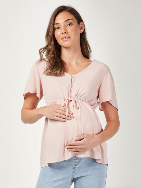 Amy Drawstring Waist Maternity Top, Pink, hi-res