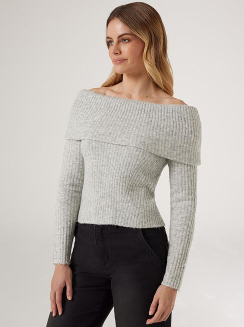 Buy Ophelia Off Shoulder Knit - Grey Online | Jeanswest