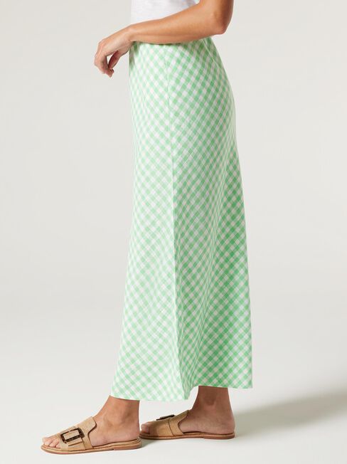 Tiana Slip Skirt, Green Gingham, hi-res