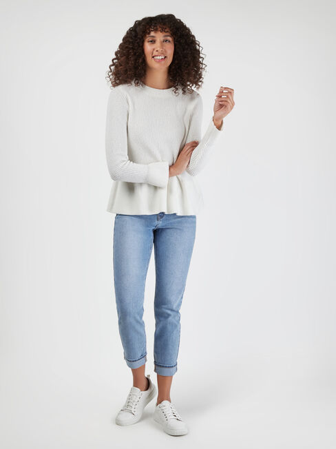 Addison Peplum Knit, White, hi-res