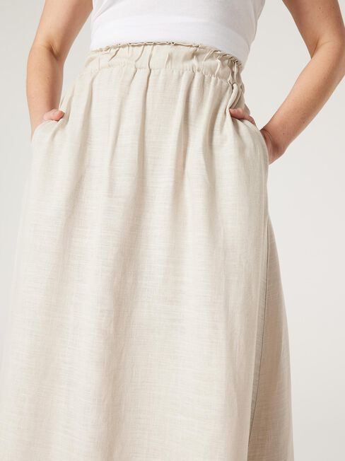 Mia Linen Midi Skirt, Oatmeal, hi-res