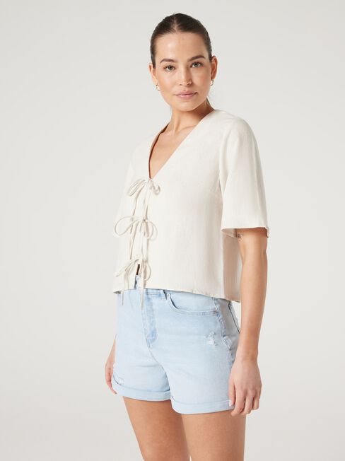 Demi Tie Front Top, Sand, hi-res